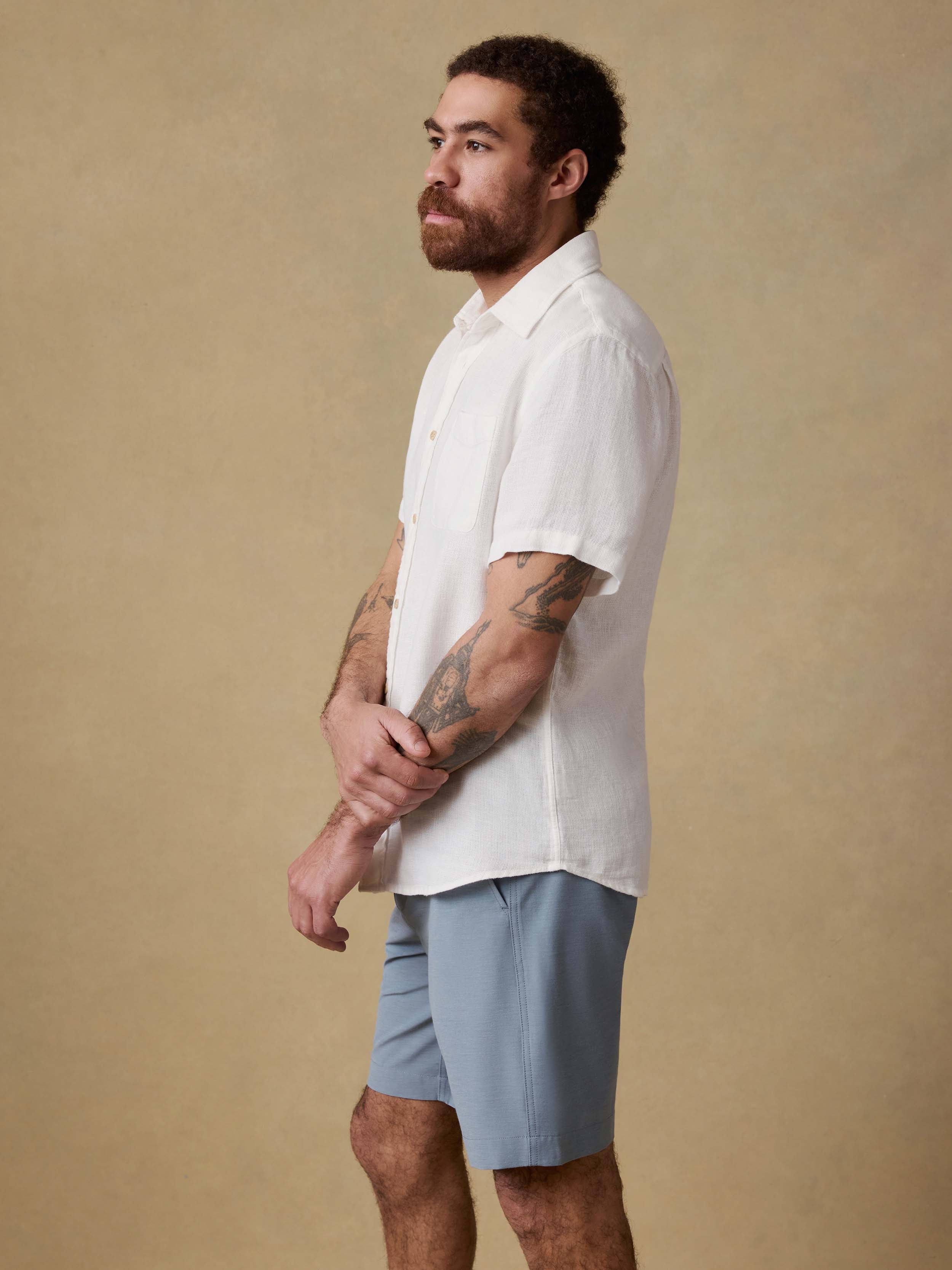 Short-Sleeve Palma Linen Shirt - Bright White Basketweave