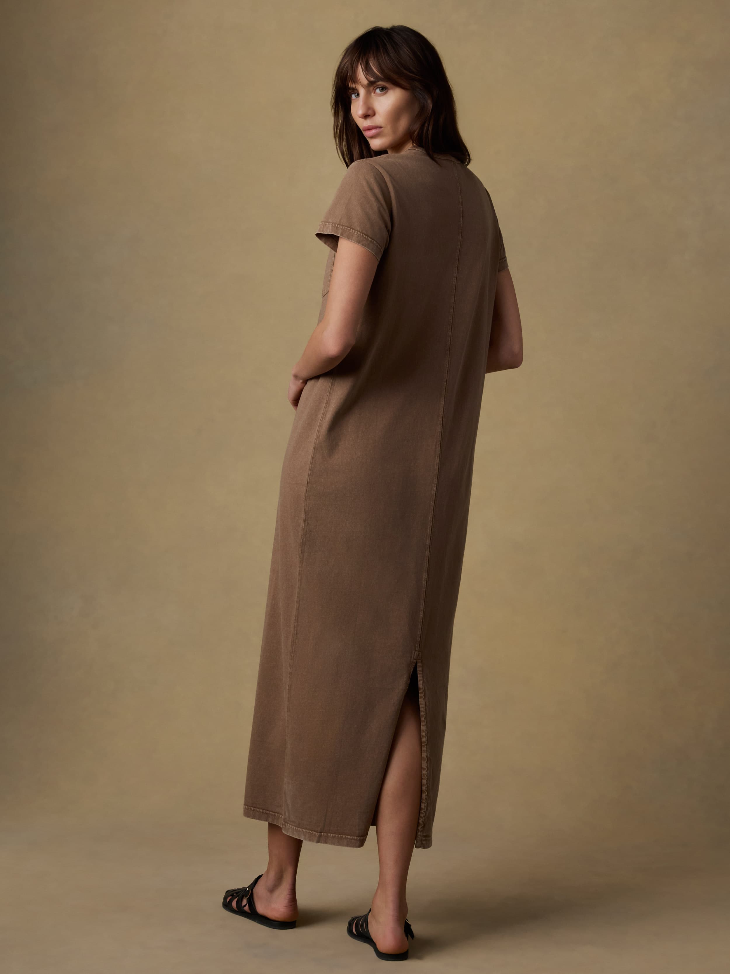 Recycled Cotton Jersey T Shirt Dress - Alpine Brown