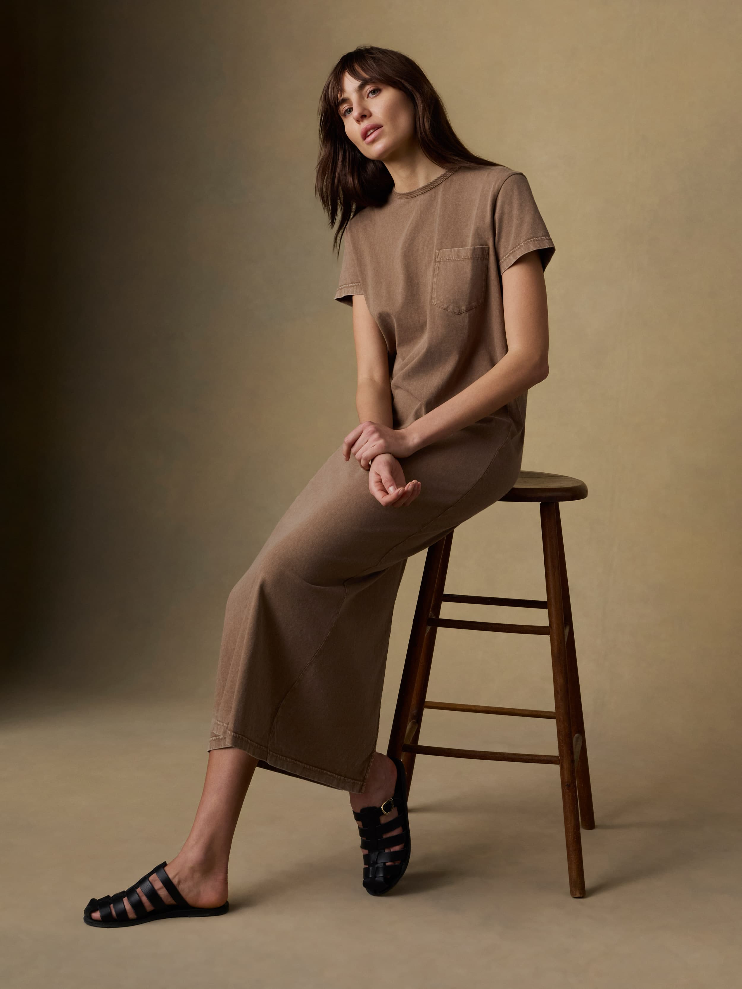 Recycled Cotton Jersey T Shirt Dress - Alpine Brown
