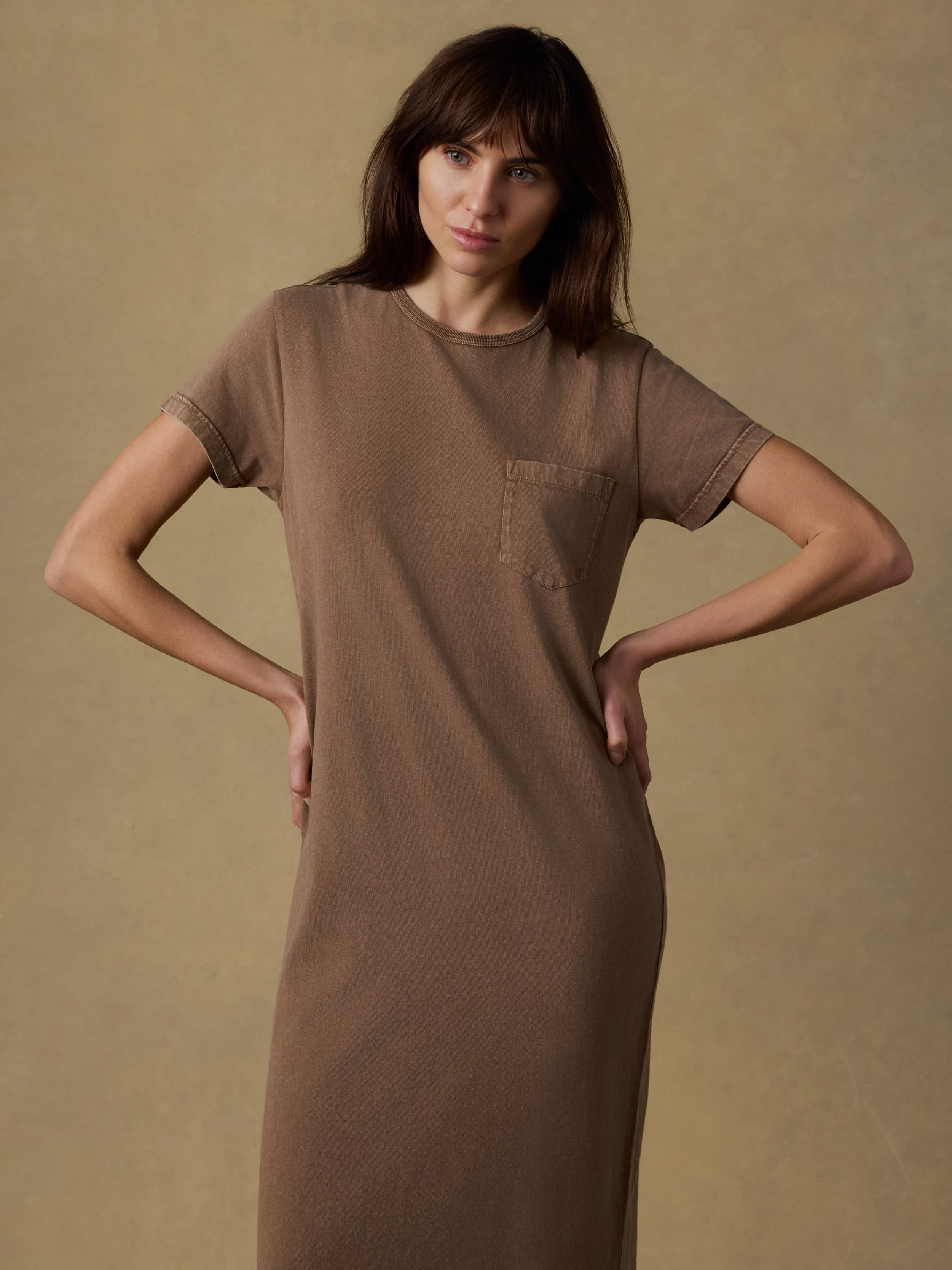 Recycled Cotton Jersey T Shirt Dress - Alpine Brown