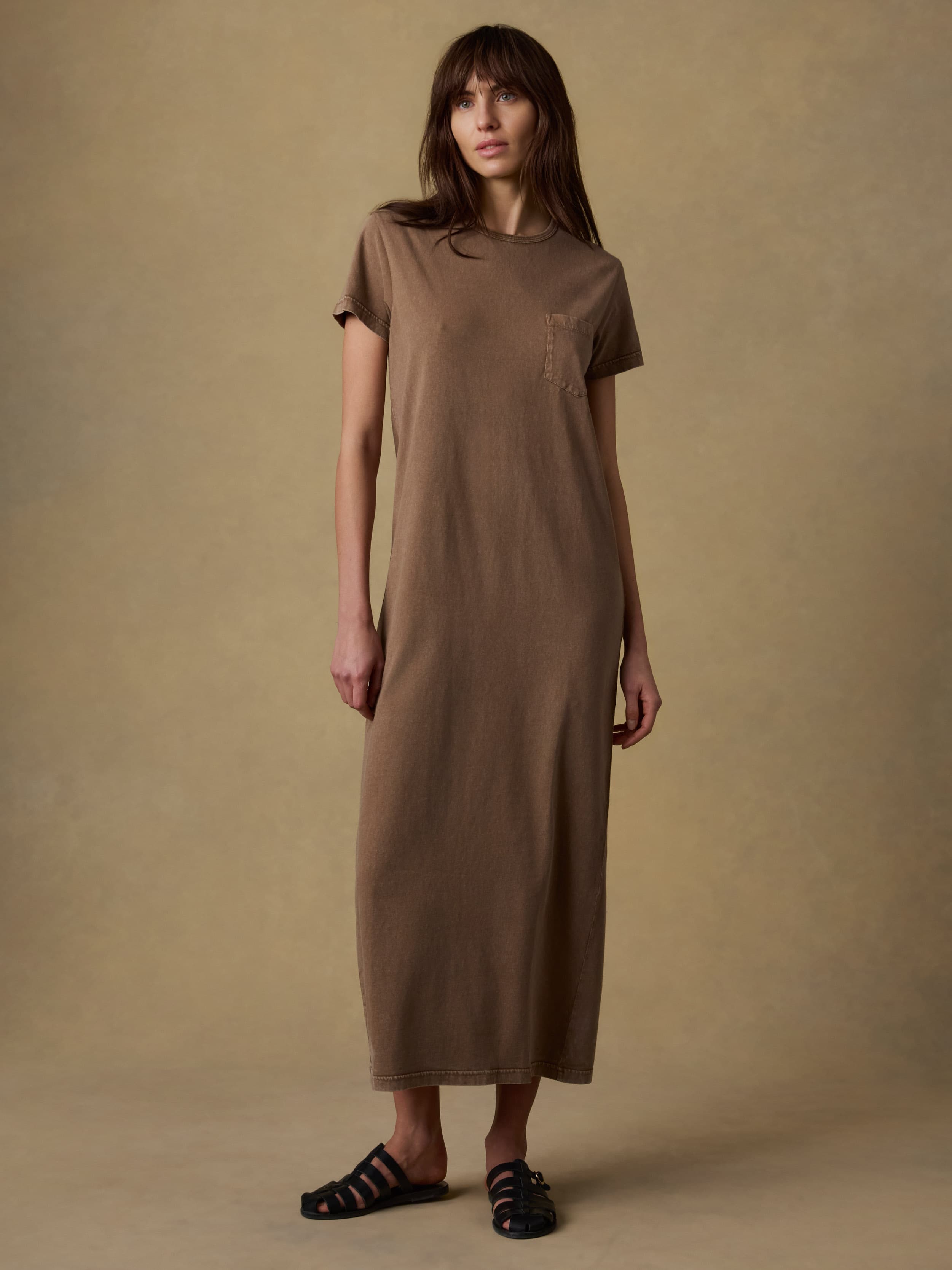 Recycled Cotton Jersey T Shirt Dress - Alpine Brown