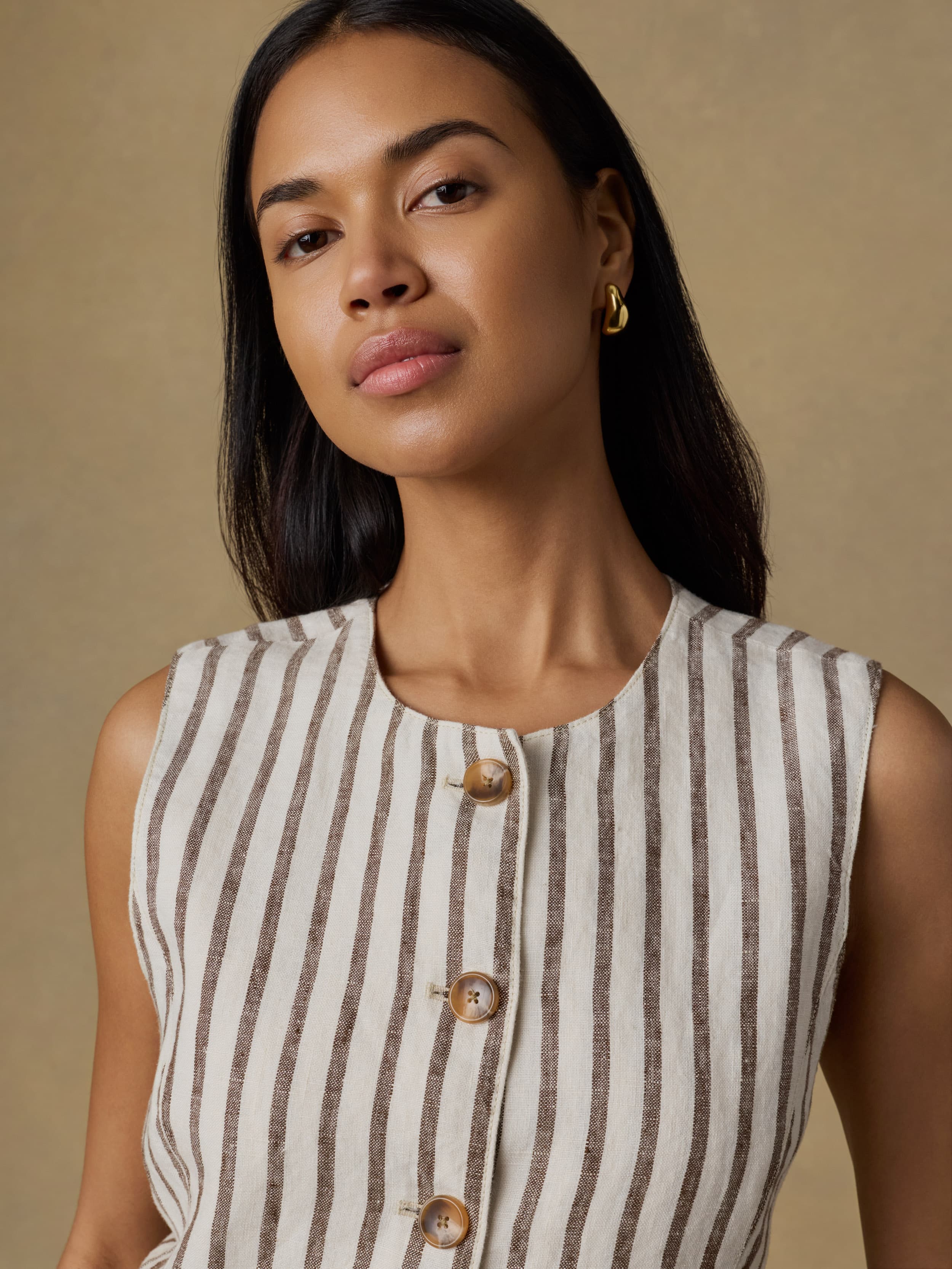 Sun Strider Linen Vest - Cocoa Grove Stripe