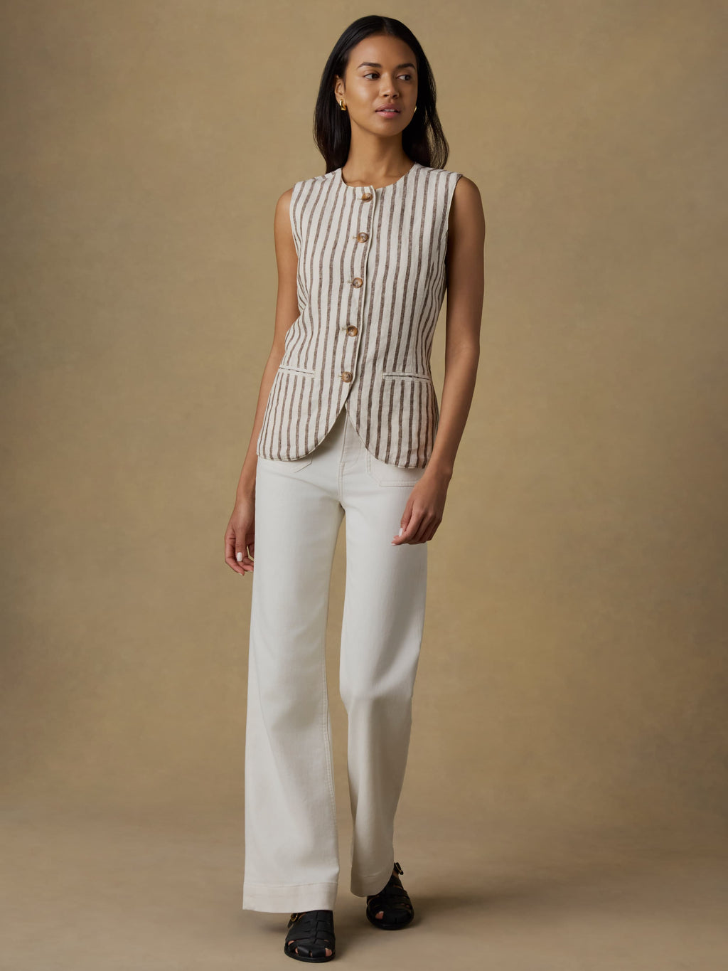 Sun Strider Linen Vest - Cocoa Grove Stripe