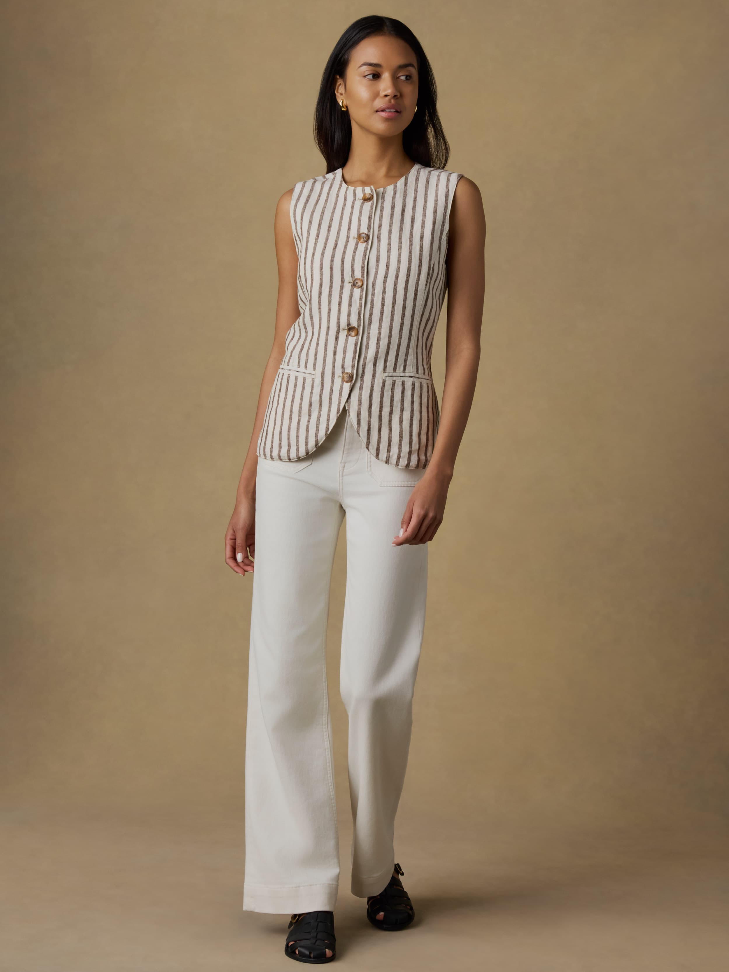 Sun Strider Linen Vest - Cocoa Grove Stripe