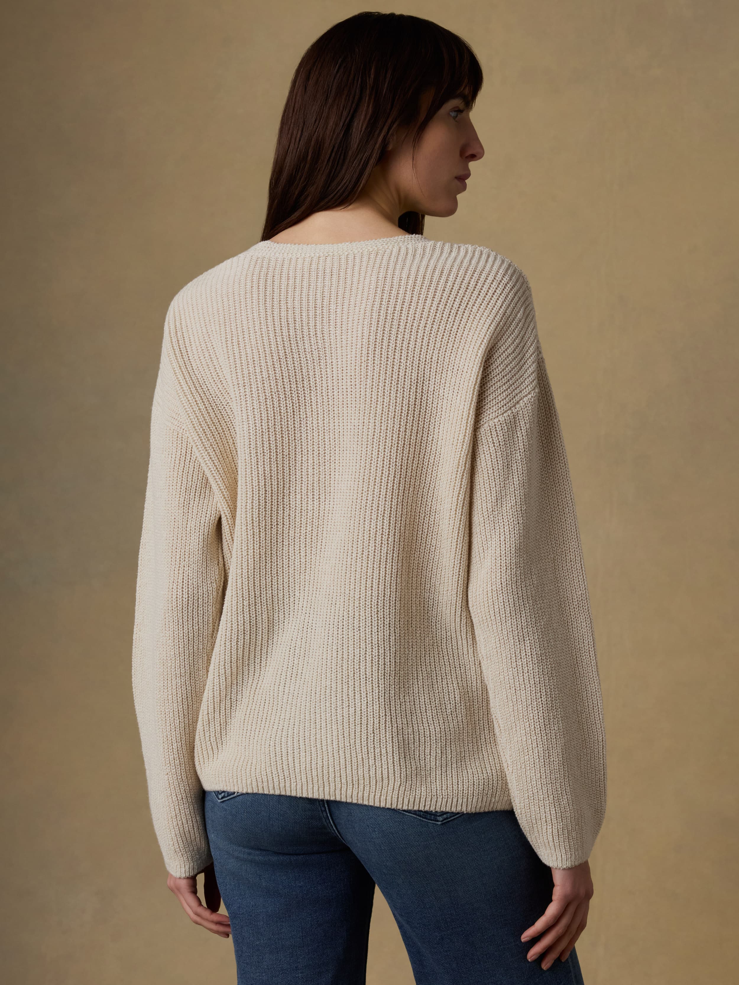 Miramar Linen Deep V Sweater - Summer Sand